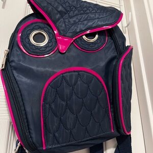 Navy Blue Owl Backpack with Pink Accents